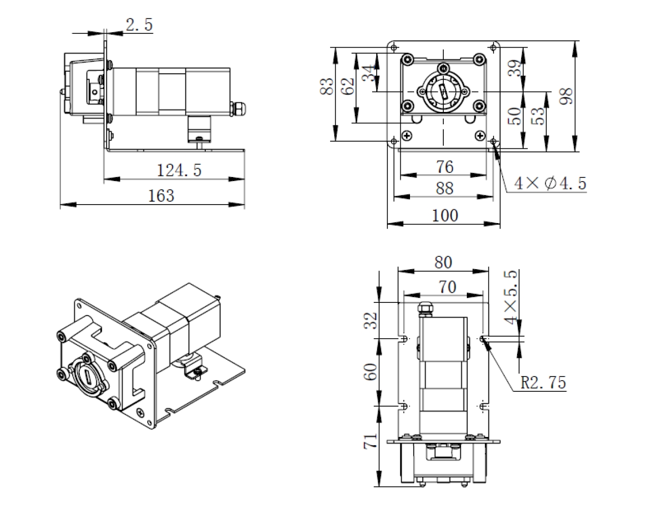 OEM-перистальтический насос T300-BV/T300-BM — Габариты, 1