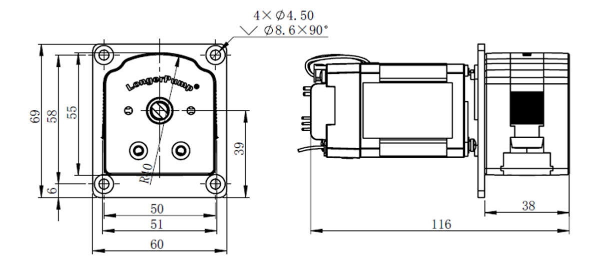 OEM-перистальтический насос T100/T400-SE01-02 — Габариты, 1